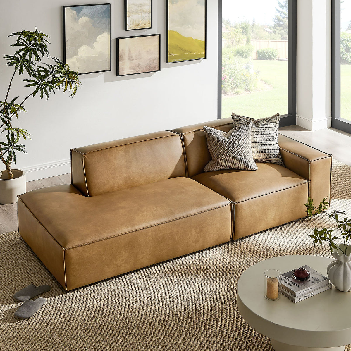 Restore 2-Piece Vegan Leather Modular Loveseat by Modway - Espresso / Toast (EEI-7428), photo 16 of 18
