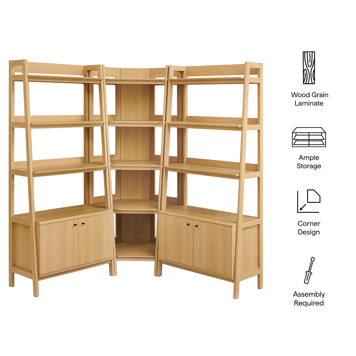 Bixby 3-Piece Corner Bookshelf Set with Wide Bookshelves by Modway, photo 3 of 18