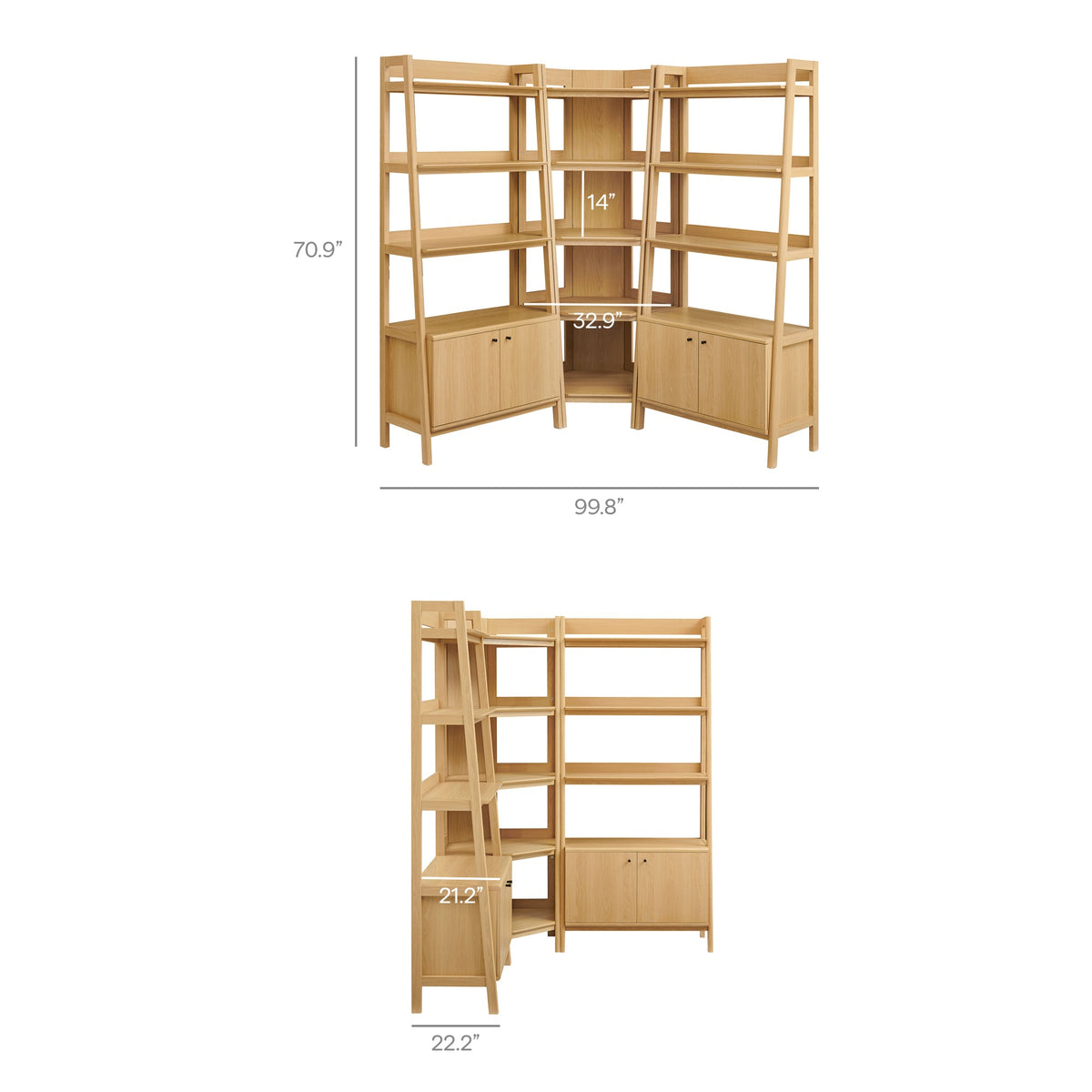 Bixby 3-Piece Corner Bookshelf Set with Wide Bookshelves by Modway, photo 2 of 18