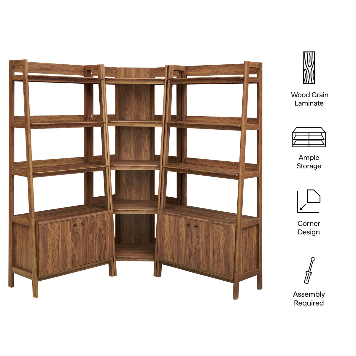 Bixby 3-Piece Corner Bookshelf Set with Wide Bookshelves by Modway, photo 12 of 18