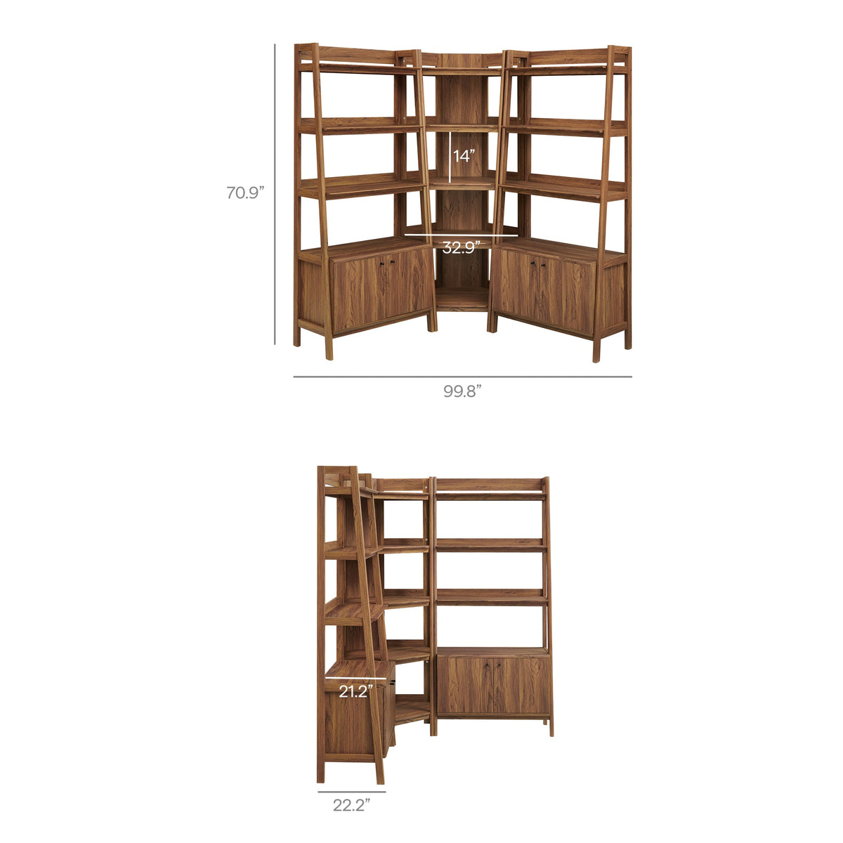 Bixby 3-Piece Corner Bookshelf Set with Wide Bookshelves by Modway, photo 11 of 18