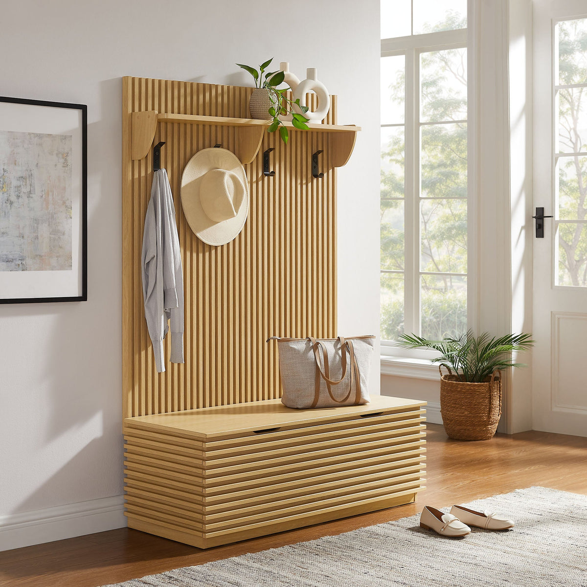 Render Fluted 3-in-1 Hall Tree With Storage Bench and Coat Rack by Modway, photo 10 of 20