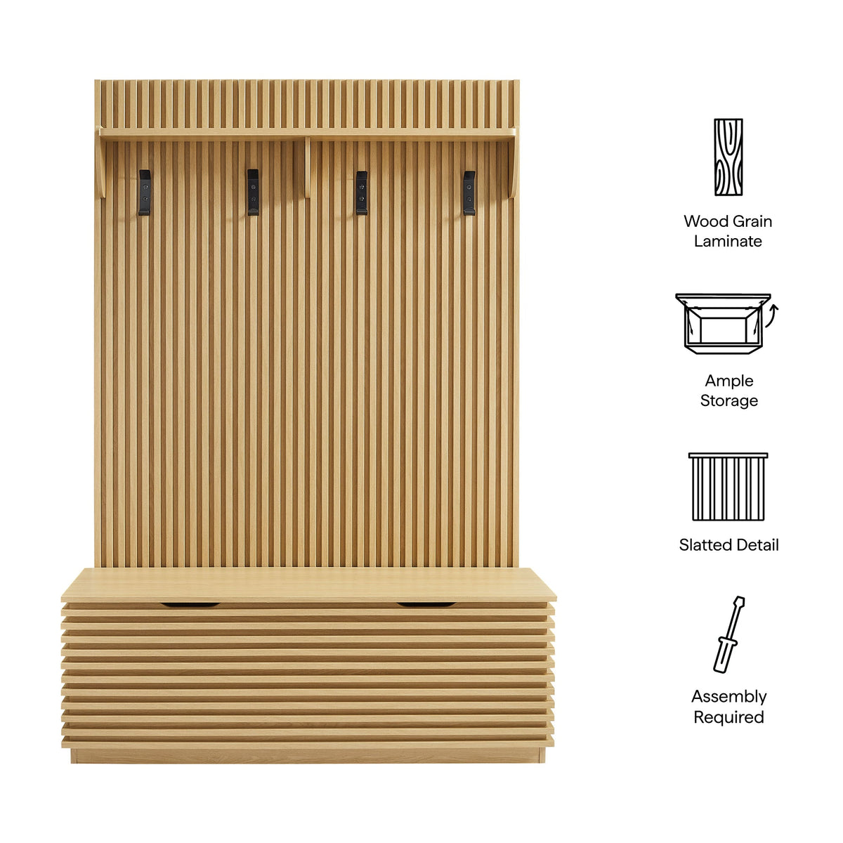 Render Fluted 3-in-1 Hall Tree With Storage Bench and Coat Rack by Modway, photo 3 of 20