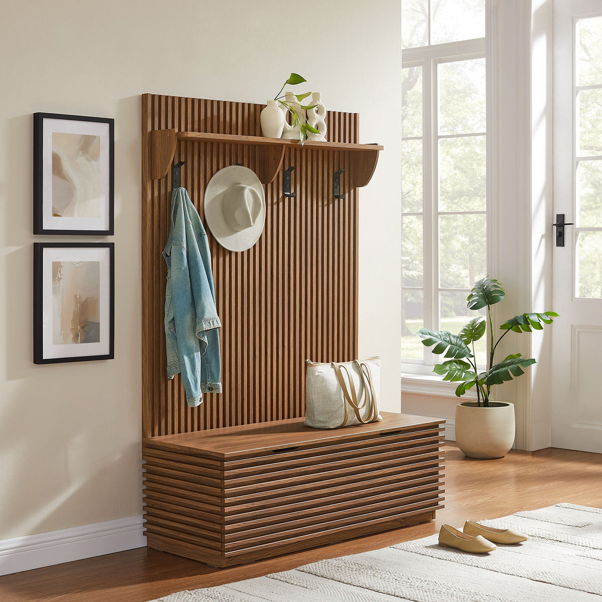 Render Fluted 3-in-1 Hall Tree With Storage Bench and Coat Rack by Modway, photo 20 of 20