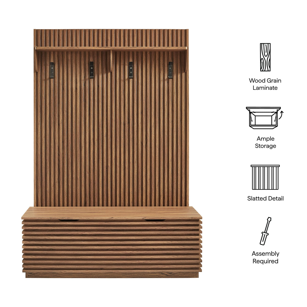 Render Fluted 3-in-1 Hall Tree With Storage Bench and Coat Rack by Modway, photo 13 of 20