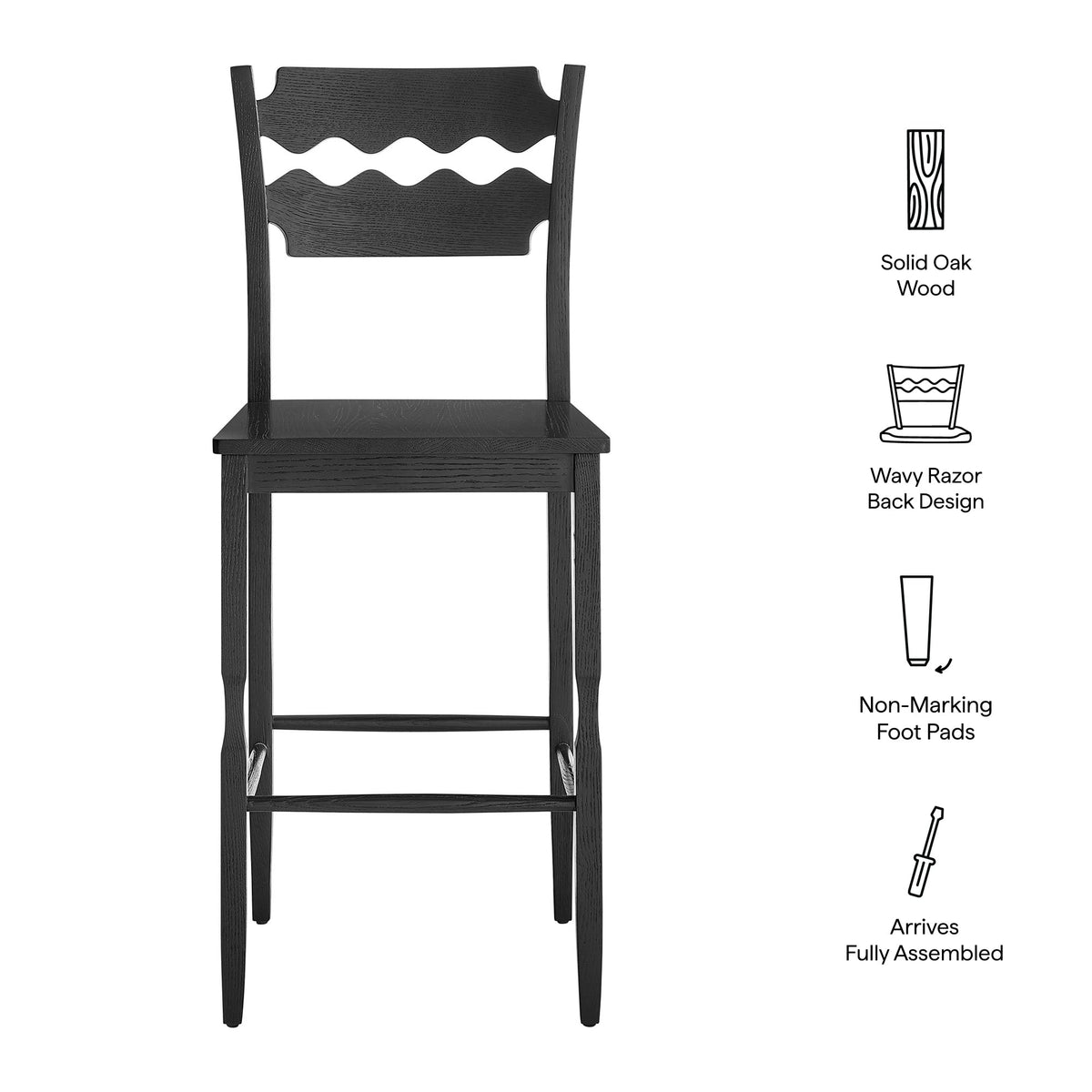 Jax Oak Wood Bar Stool With Wavy Razor Back by Modway, photo 2 of 20