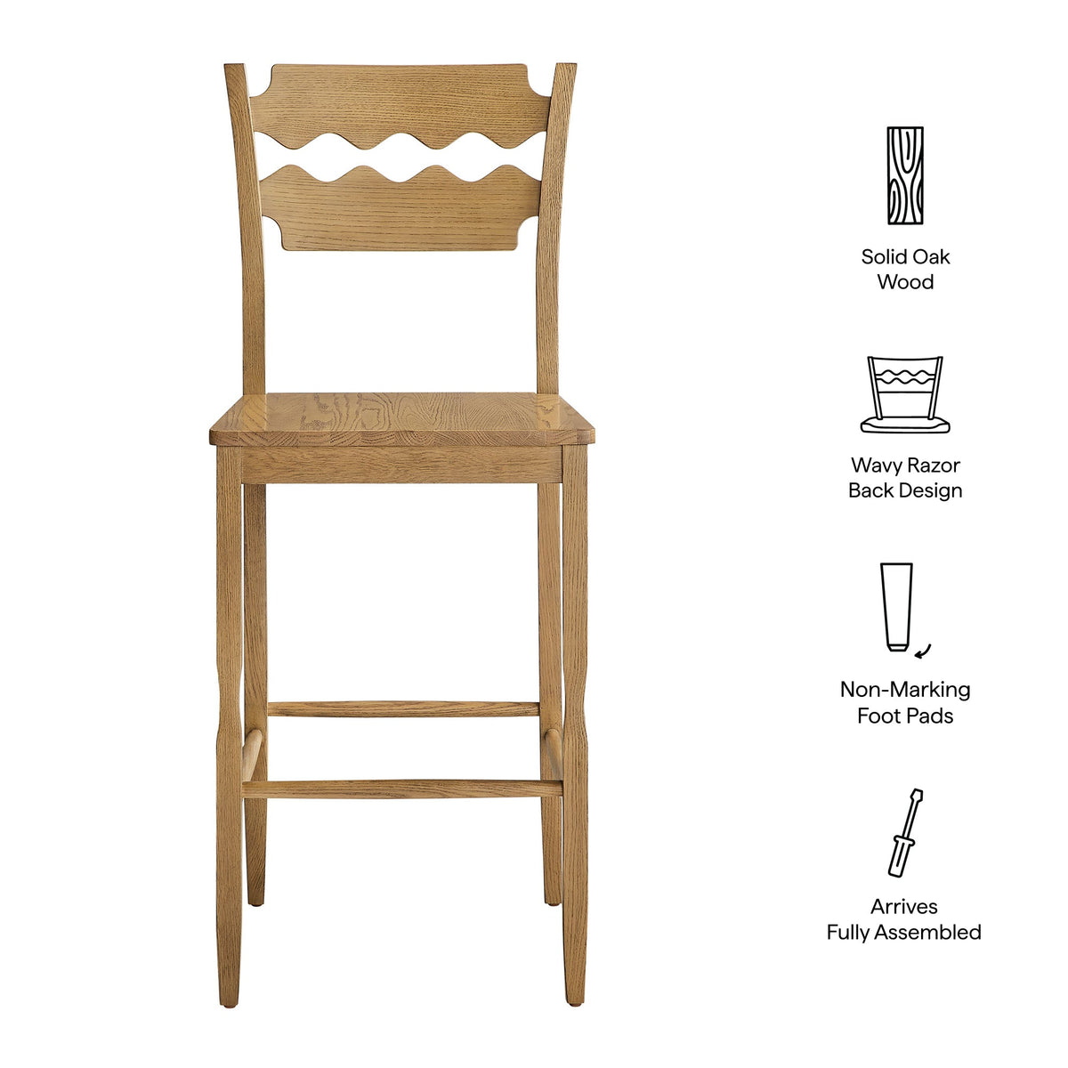 Jax Oak Wood Bar Stool With Wavy Razor Back by Modway, photo 12 of 20