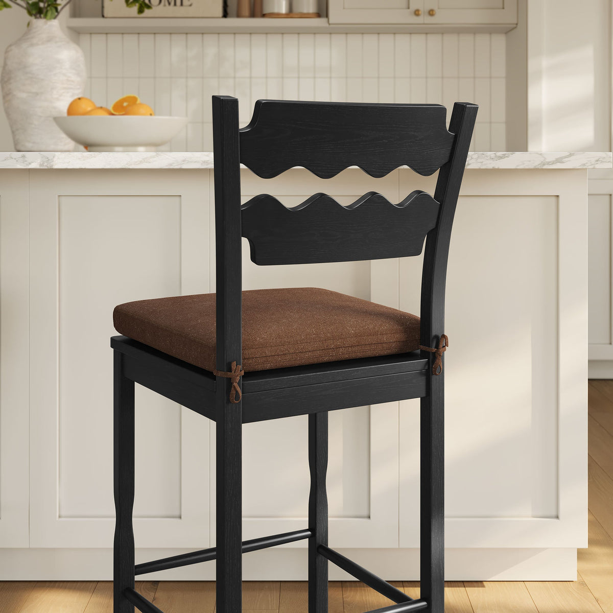 Jax Oak Wood Bar Stool With Wavy Razor Back and Cushion by Modway, photo 10 of 44