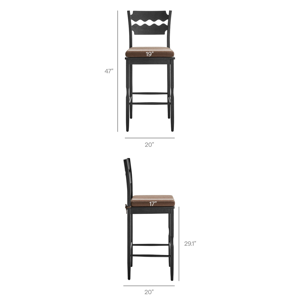 Jax Oak Wood Bar Stool With Wavy Razor Back and Cushion by Modway, photo 3 of 44