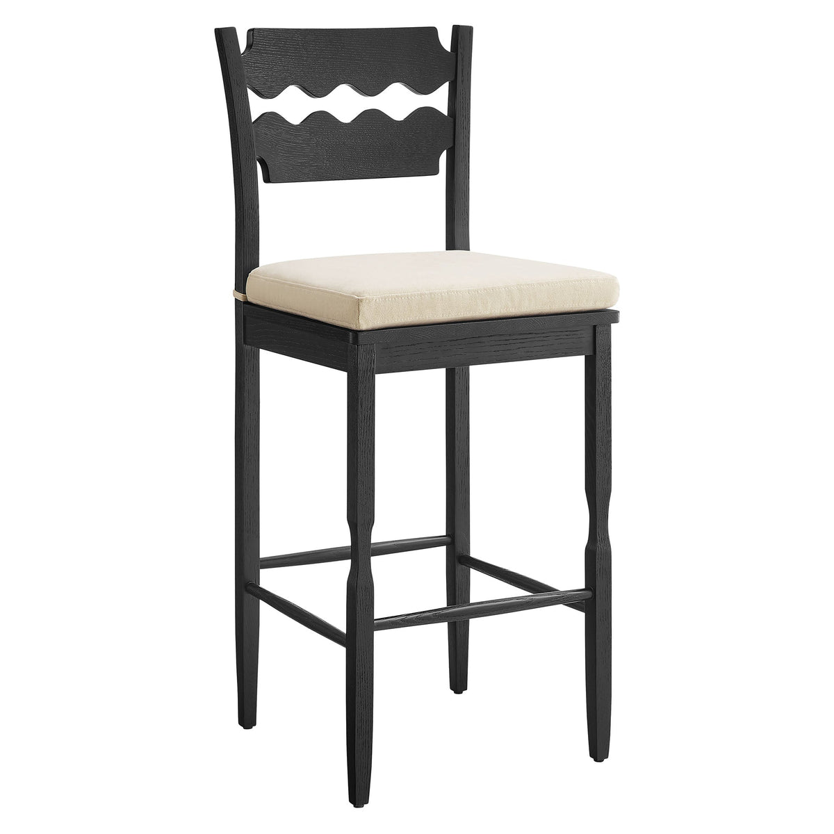 Jax Oak Wood Bar Stool With Wavy Razor Back and Cushion by Modway, photo 11 of 44