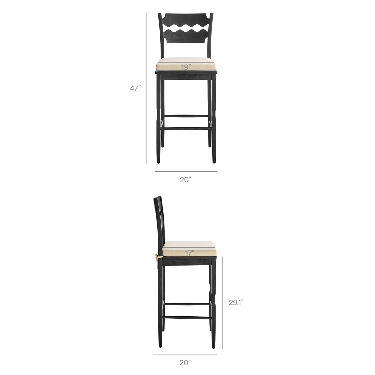 Jax Oak Wood Bar Stool With Wavy Razor Back and Cushion by Modway, photo 13 of 44