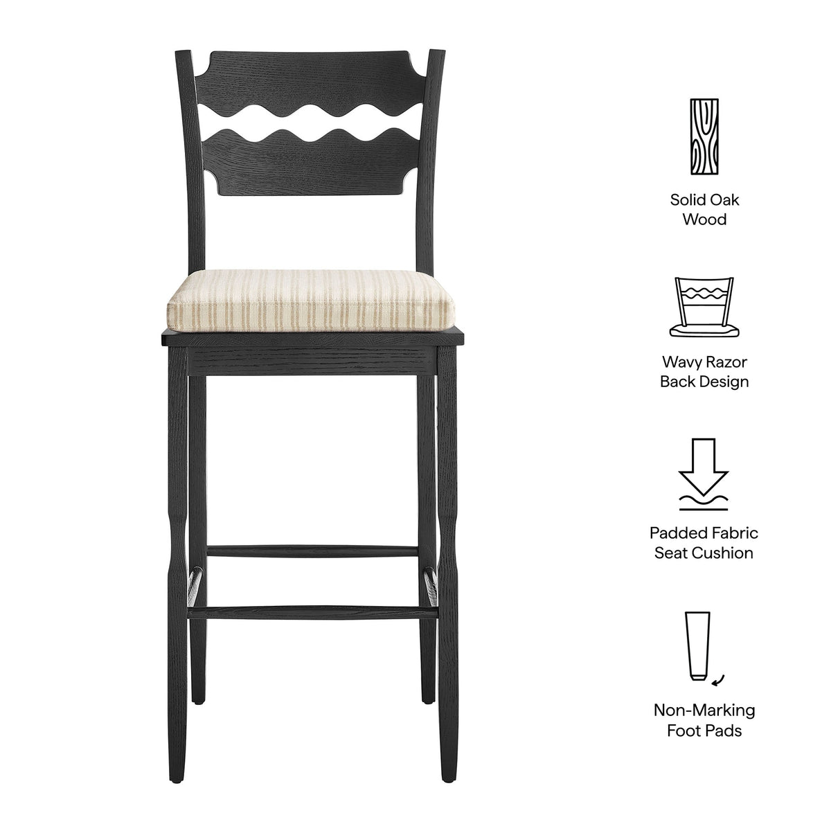 Jax Oak Wood Bar Stool With Wavy Razor Back and Cushion by Modway, photo 22 of 44