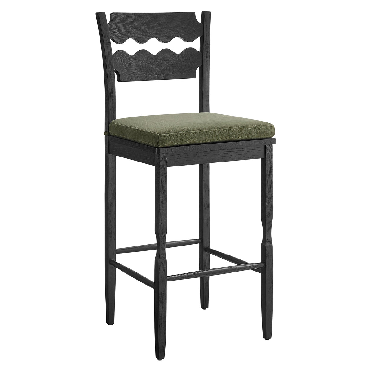 Jax Oak Wood Bar Stool With Wavy Razor Back and Cushion by Modway, photo 31 of 44