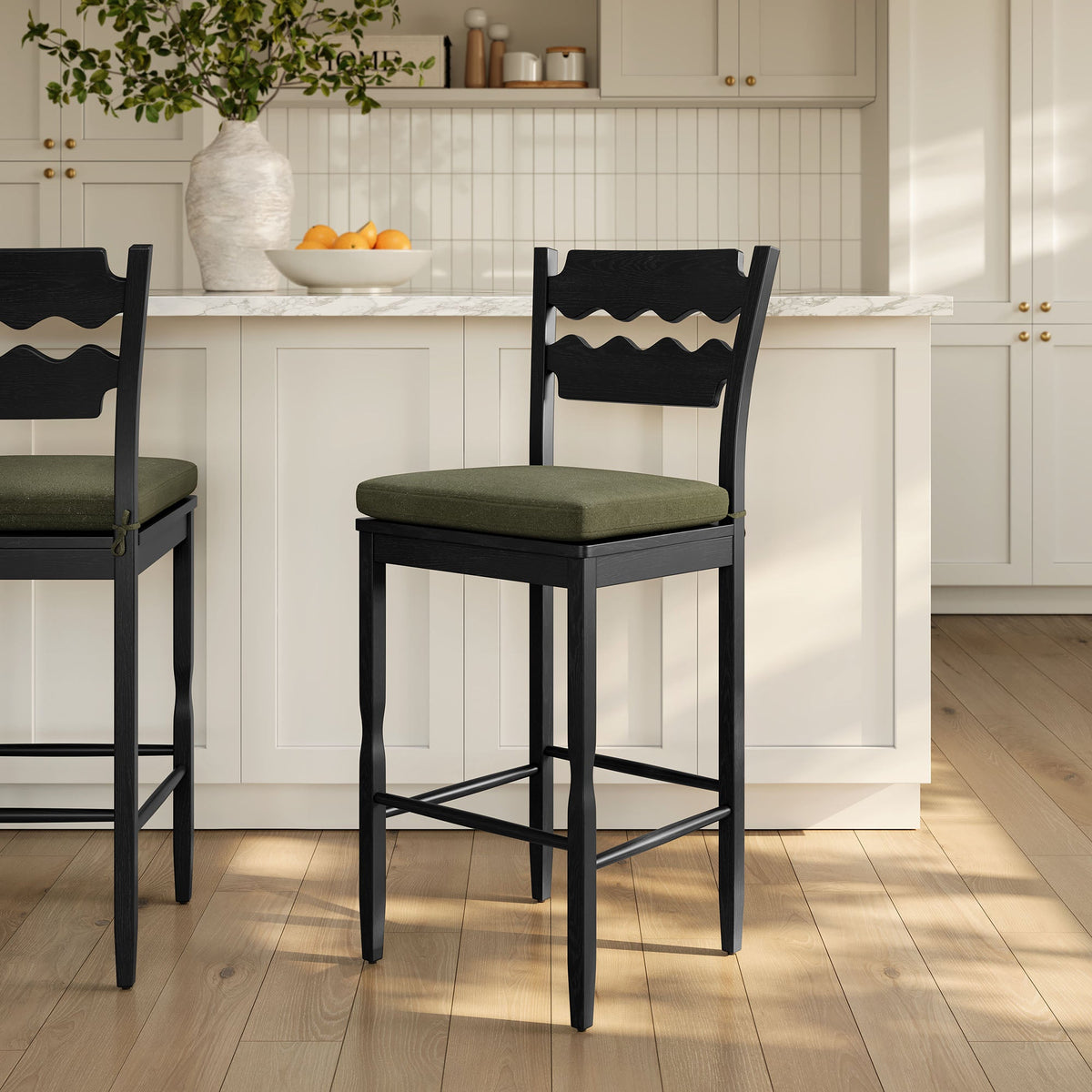 Jax Oak Wood Bar Stool With Wavy Razor Back and Cushion by Modway, photo 39 of 44