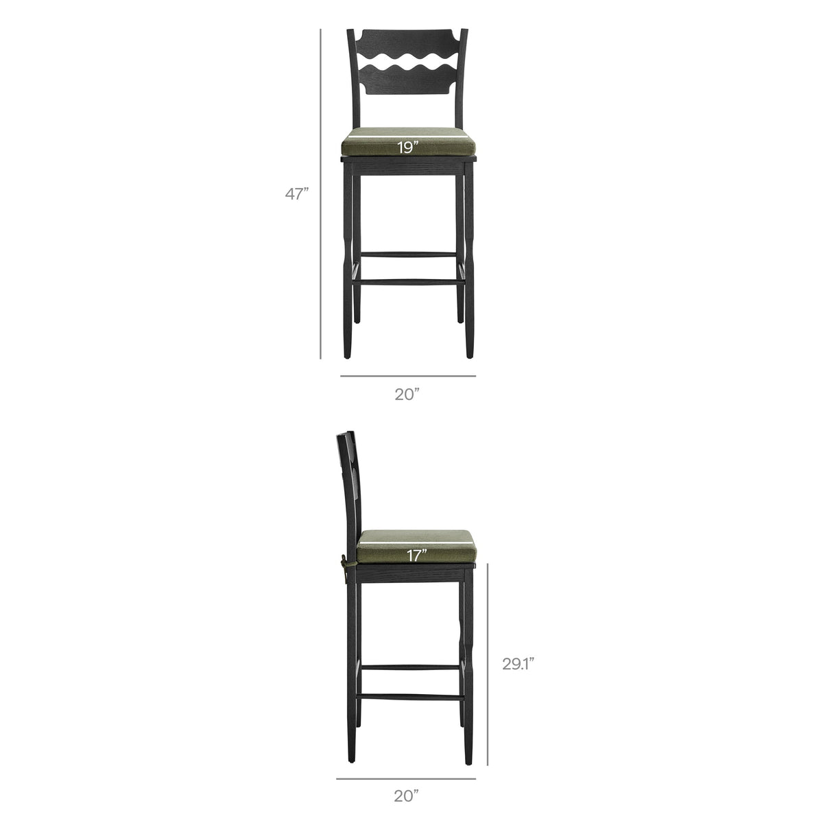 Jax Oak Wood Bar Stool With Wavy Razor Back and Cushion by Modway, photo 33 of 44