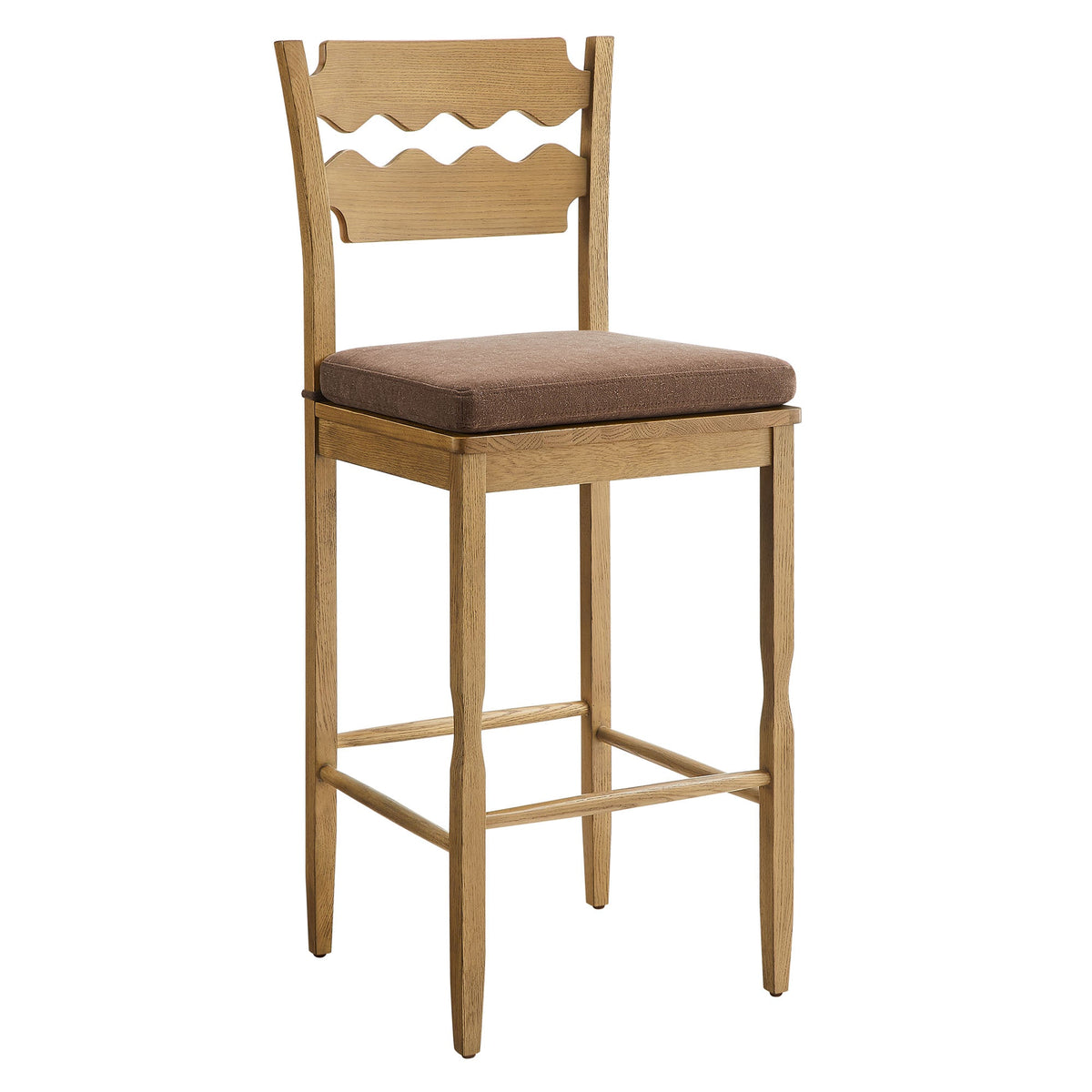 Jax Oak Wood Bar Stool With Wavy Razor Back and Cushion by Modway, photo 41 of 44