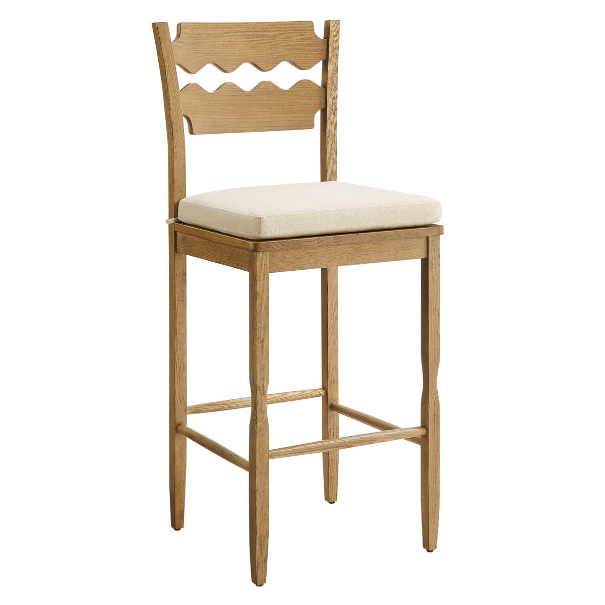 Jax Oak Wood Bar Stool With Wavy Razor Back and Cushion by Modway, photo 42 of 44