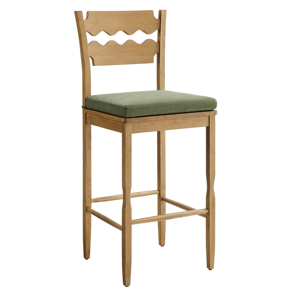 Jax Oak Wood Bar Stool With Wavy Razor Back and Cushion by Modway, photo 44 of 44