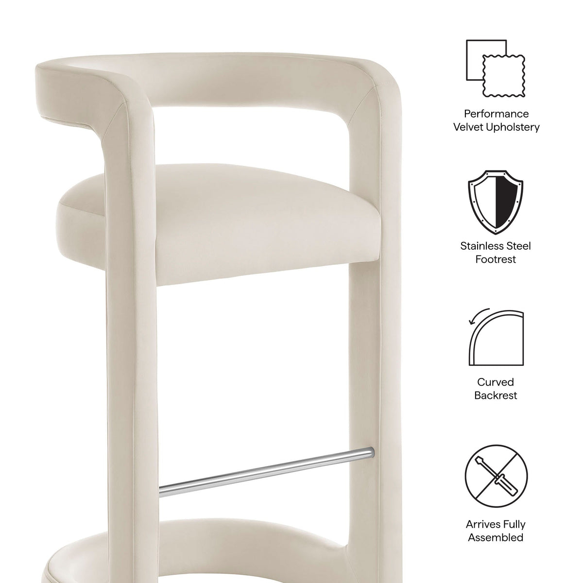 Winslow Performance Velvet Bar Stool Set of 2 by Modway, photo 2 of 42