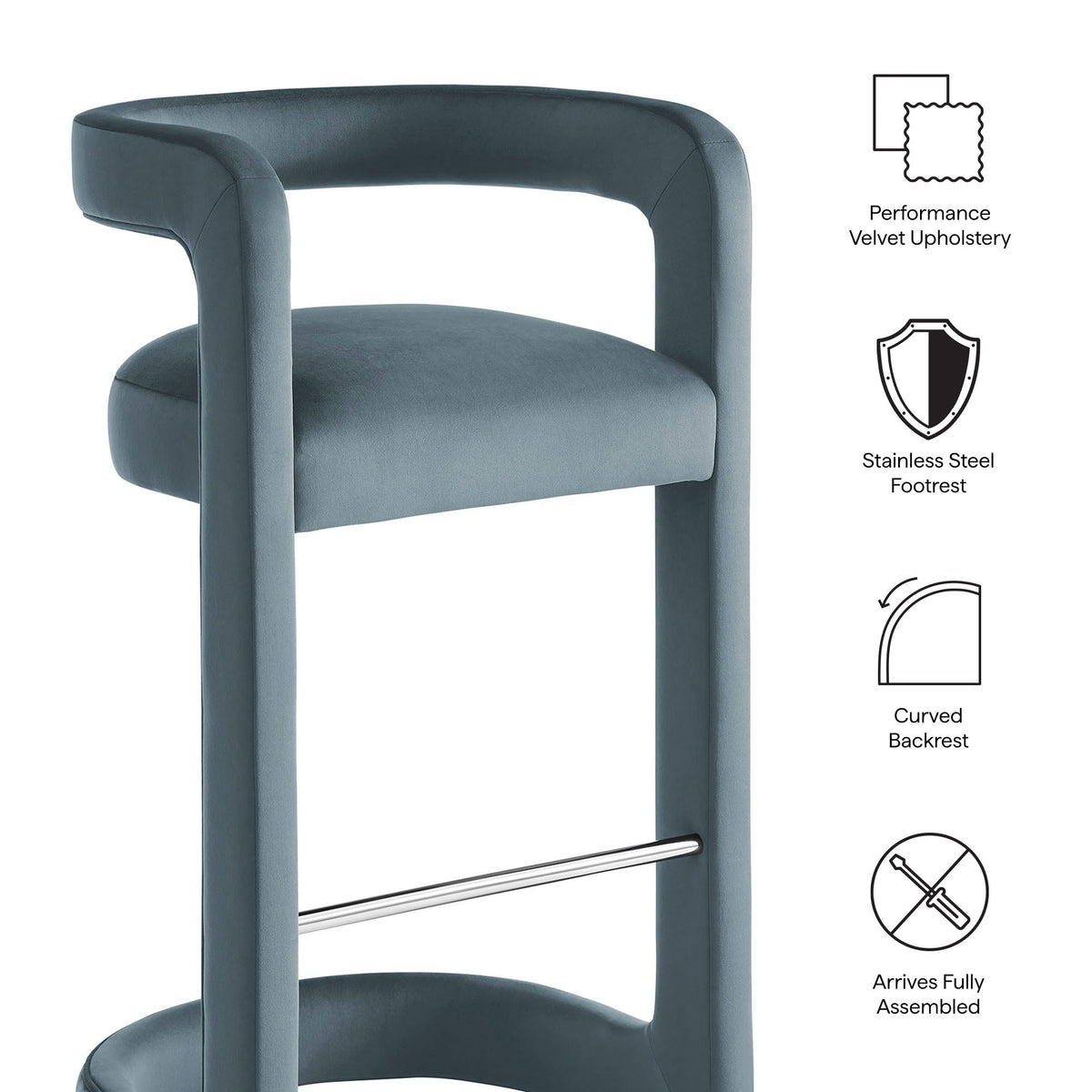 Winslow Performance Velvet Bar Stool Set of 2 by Modway, photo 13 of 42