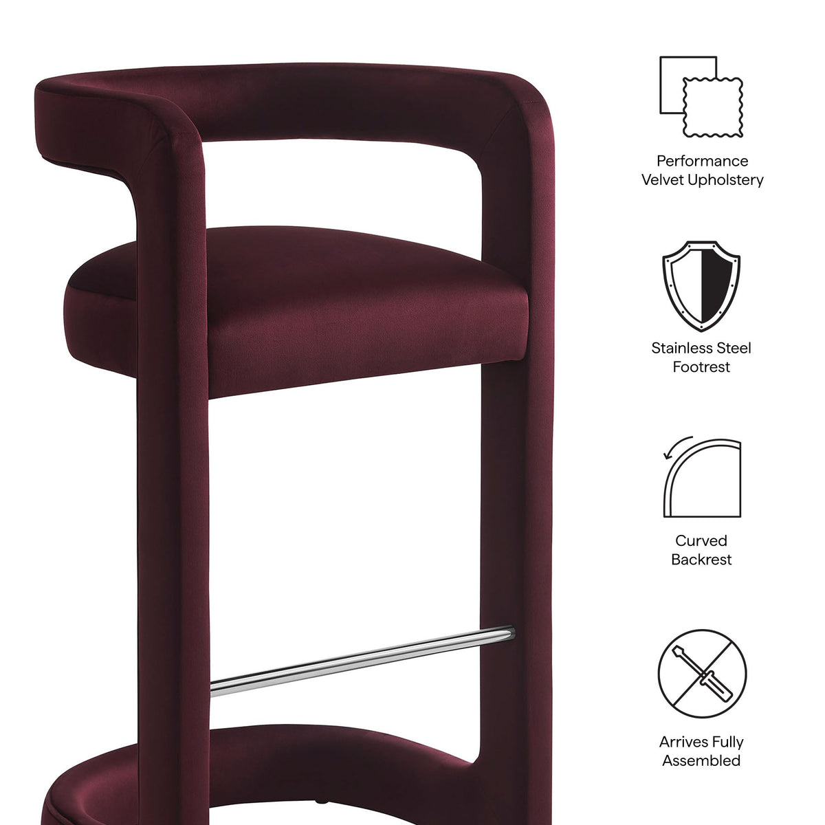 Winslow Performance Velvet Bar Stool Set of 2 by Modway, photo 23 of 42