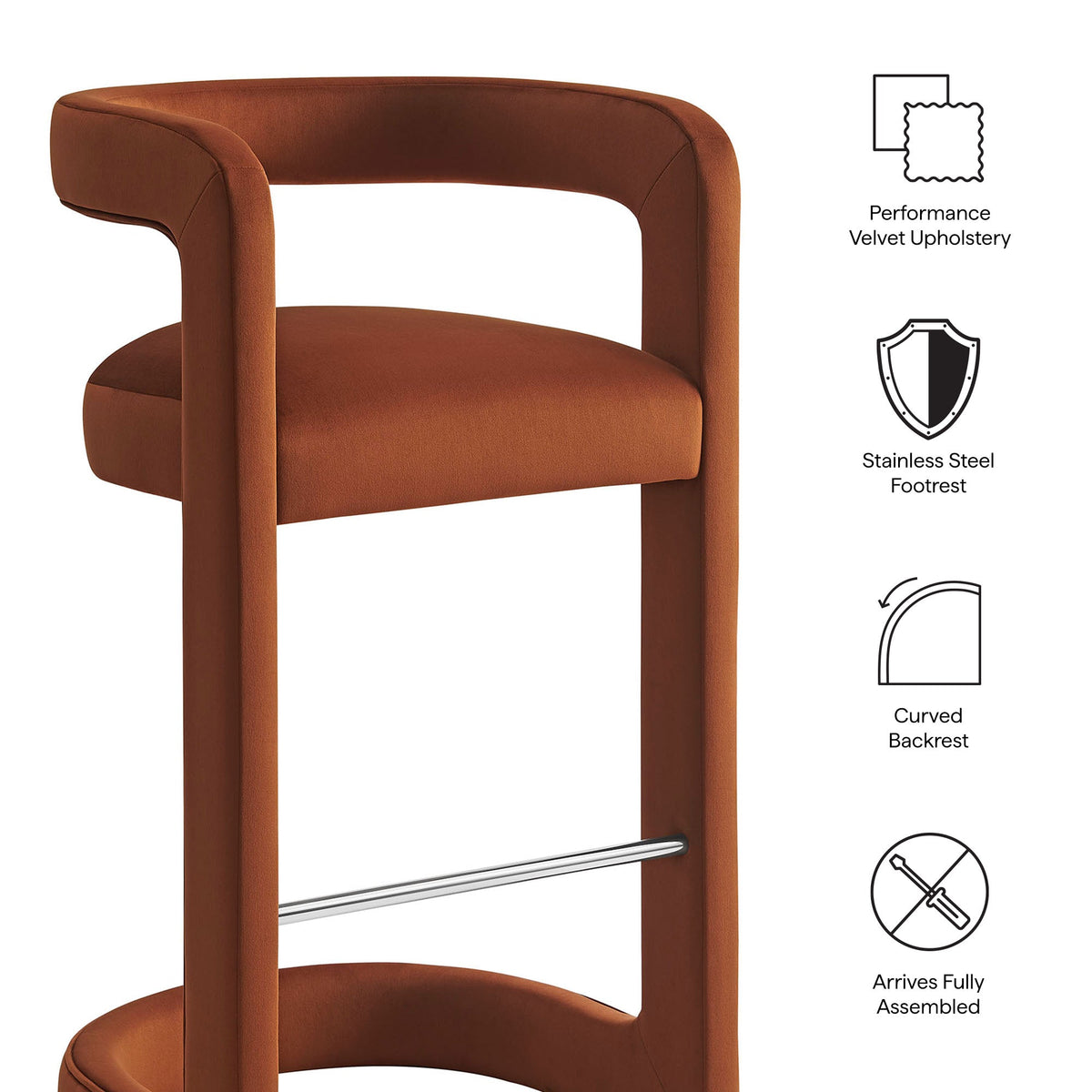 Winslow Performance Velvet Bar Stool Set of 2 by Modway, photo 33 of 42