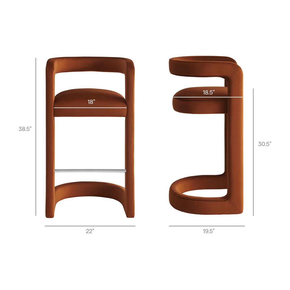 Winslow Performance Velvet Bar Stool Set of 2 by Modway, photo 32 of 42
