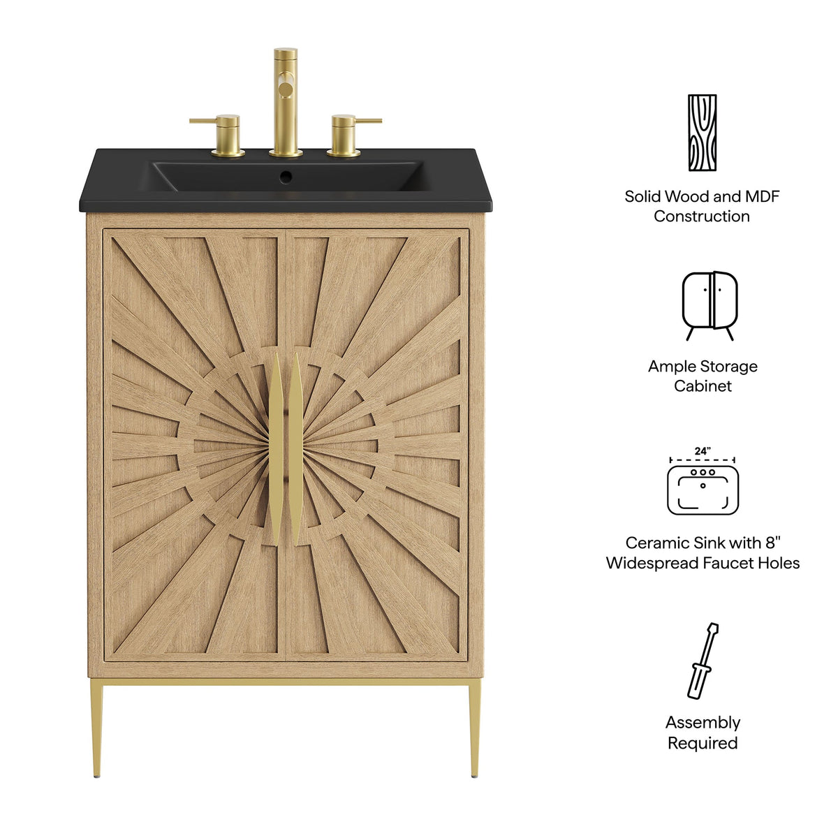 Awaken 24" Bathroom Vanity by Modway - Oak Black / Oak White, photo 2 of 22