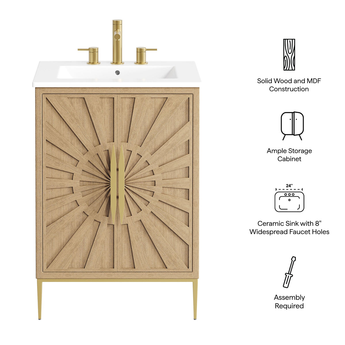 Awaken 24" Bathroom Vanity by Modway - Oak Black / Oak White, photo 13 of 22