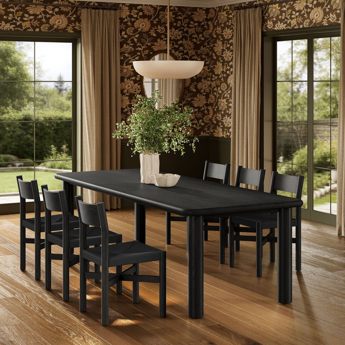 Alvia 7-Piece Oak Wood Extendable Dining Table and Chairs Set by Modway, photo 7 of 16