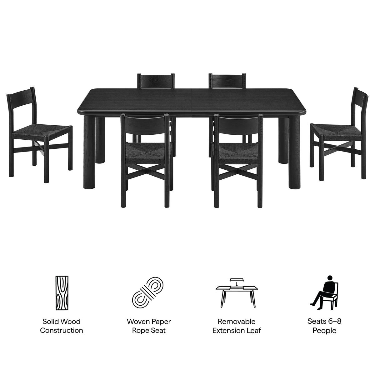 Alvia 7-Piece Oak Wood Extendable Dining Table and Chairs Set by Modway, photo 2 of 16