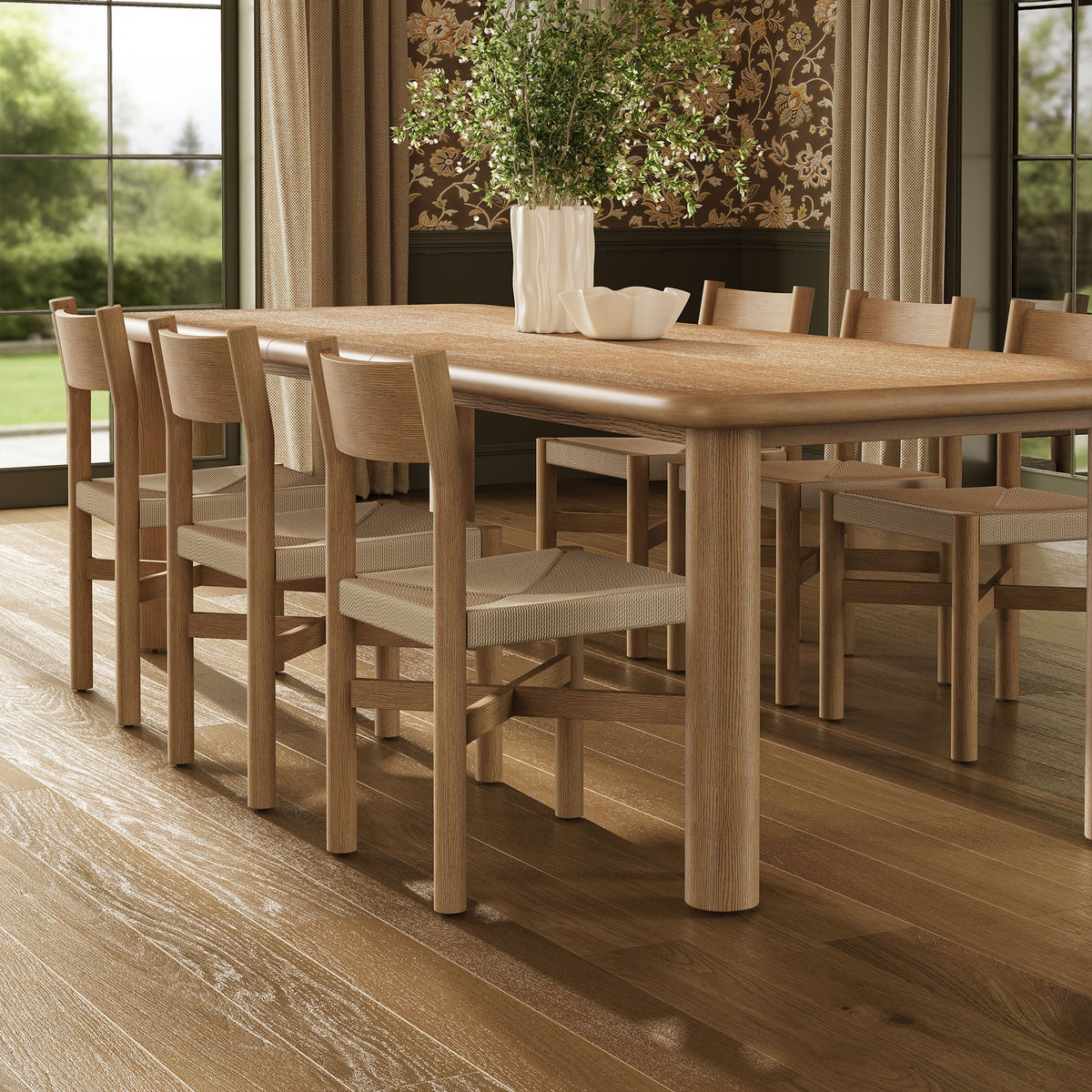 Alvia 7-Piece Oak Wood Extendable Dining Table and Chairs Set by Modway, photo 14 of 16