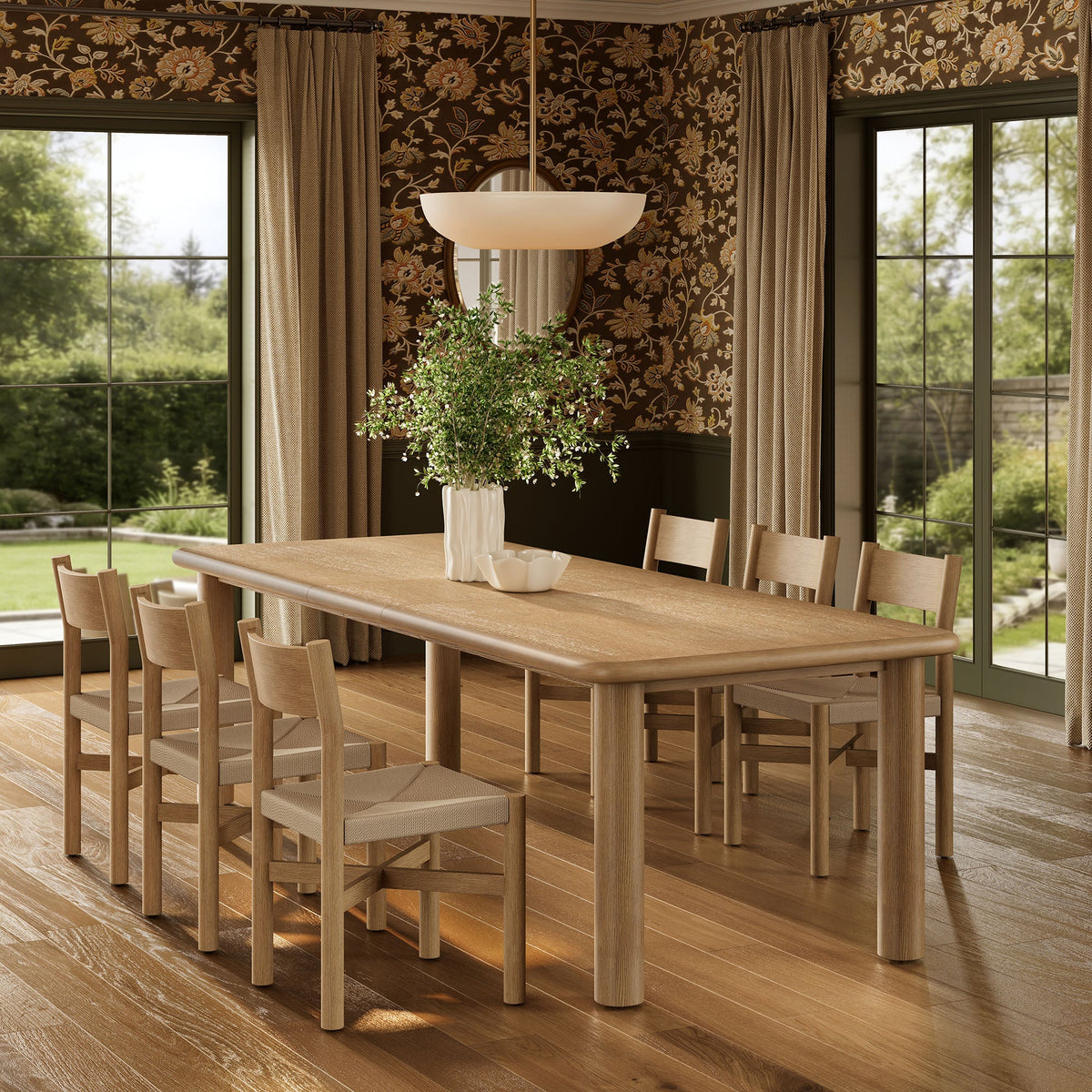 Alvia 7-Piece Oak Wood Extendable Dining Table and Chairs Set by Modway, photo 16 of 16