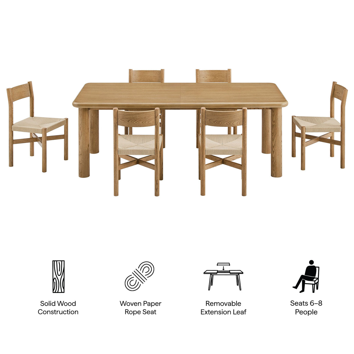 Alvia 7-Piece Oak Wood Extendable Dining Table and Chairs Set by Modway, photo 12 of 16