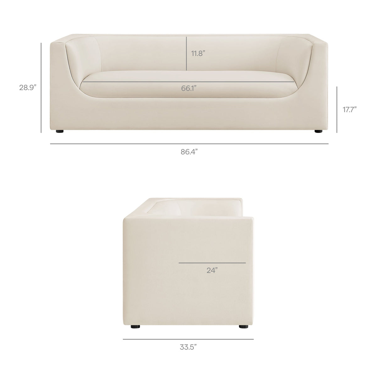 Hilda 86" Curved Back Performance Velvet Sofa by Modway, photo 3 of 40