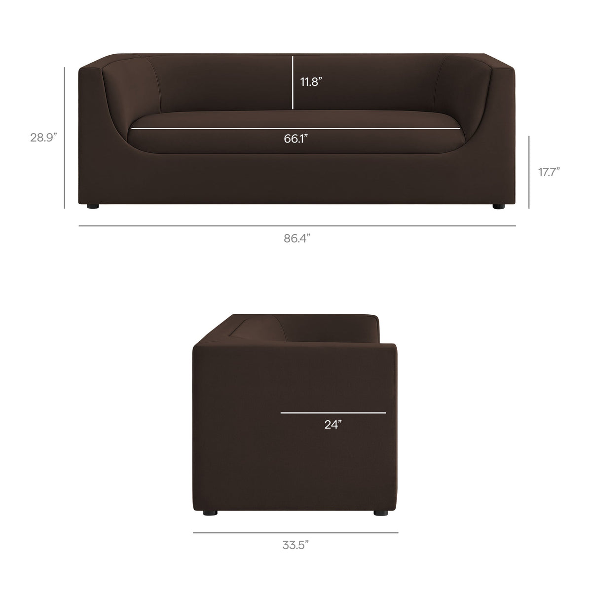 Hilda 86" Curved Back Performance Velvet Sofa by Modway, photo 13 of 40
