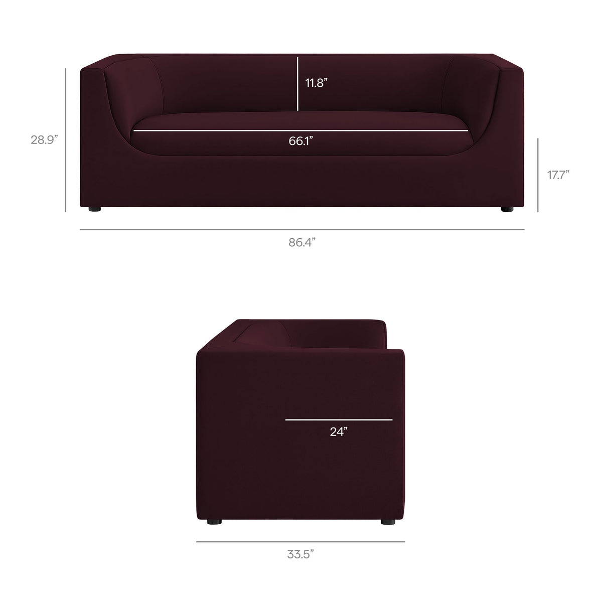 Hilda 86" Curved Back Performance Velvet Sofa by Modway, photo 23 of 40