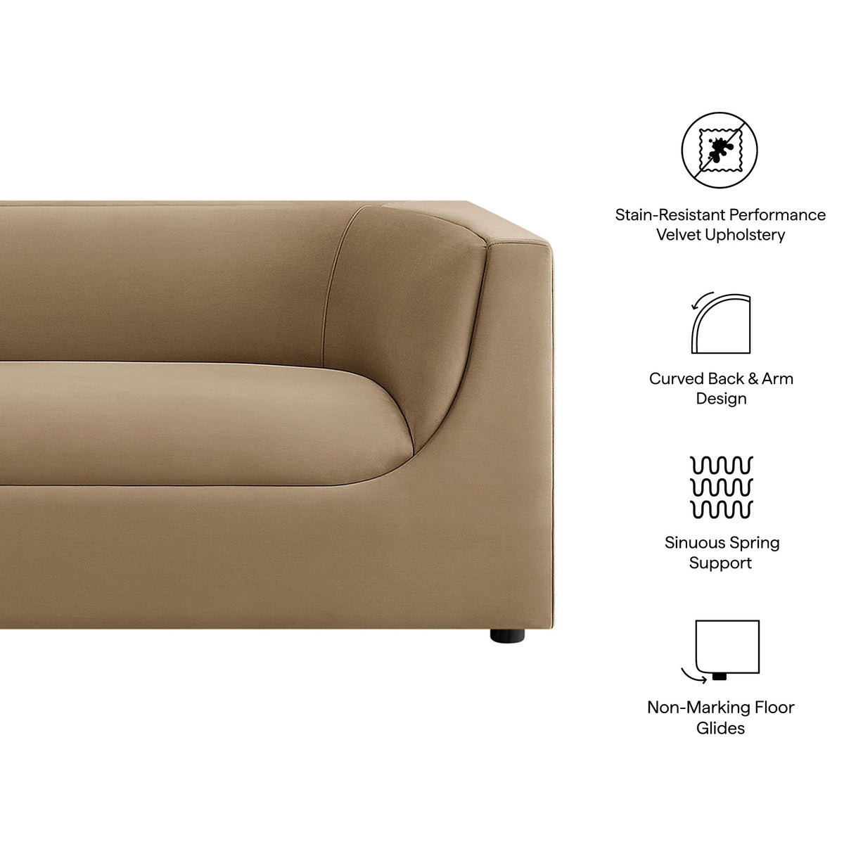 Hilda 86" Curved Back Performance Velvet Sofa by Modway, photo 32 of 40