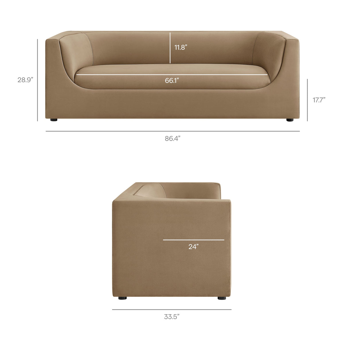 Hilda 86" Curved Back Performance Velvet Sofa by Modway, photo 33 of 40