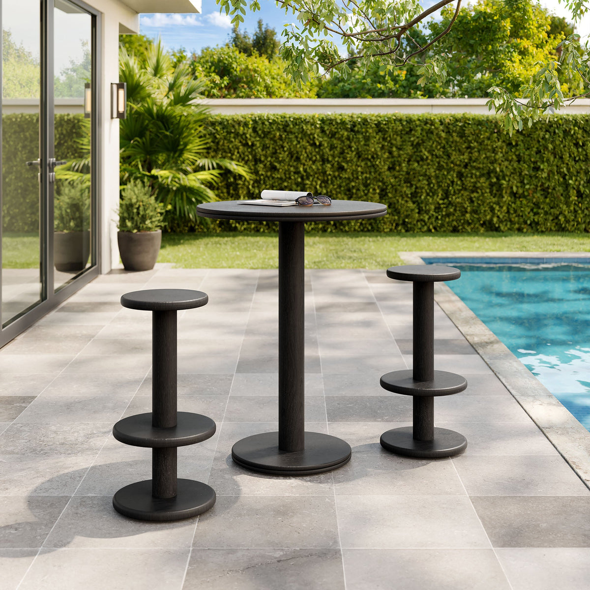 Neo 3-Piece Round Indoor - Outdoor Patio Patio Wood Bar Table And Stool Set by Modway, photo 9 of 24