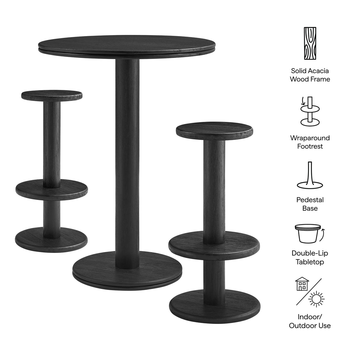 Neo 3-Piece Round Indoor - Outdoor Patio Patio Wood Bar Table And Stool Set by Modway, photo 2 of 24