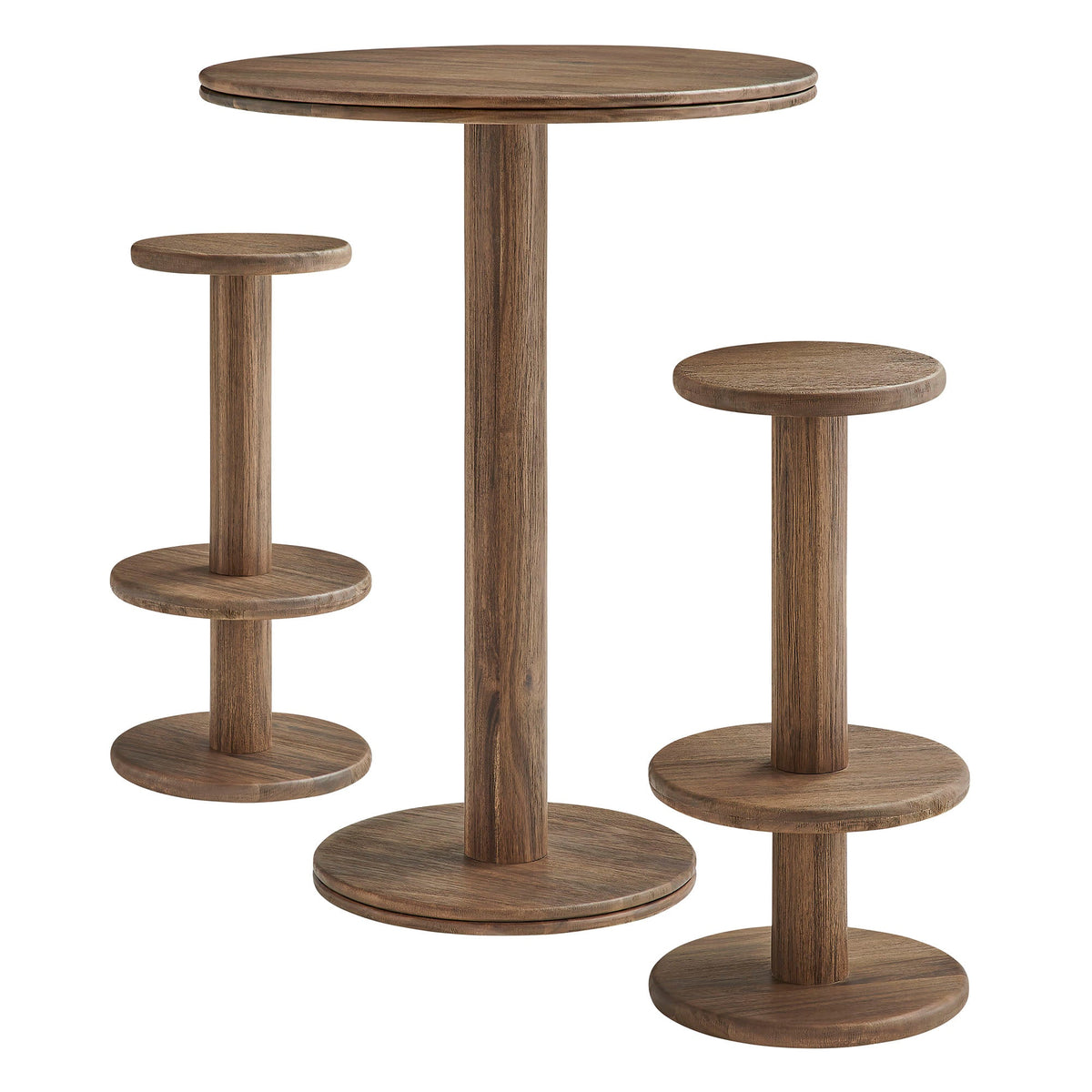Neo 3-Piece Round Indoor - Outdoor Patio Patio Wood Bar Table And Stool Set by Modway, photo 13 of 24