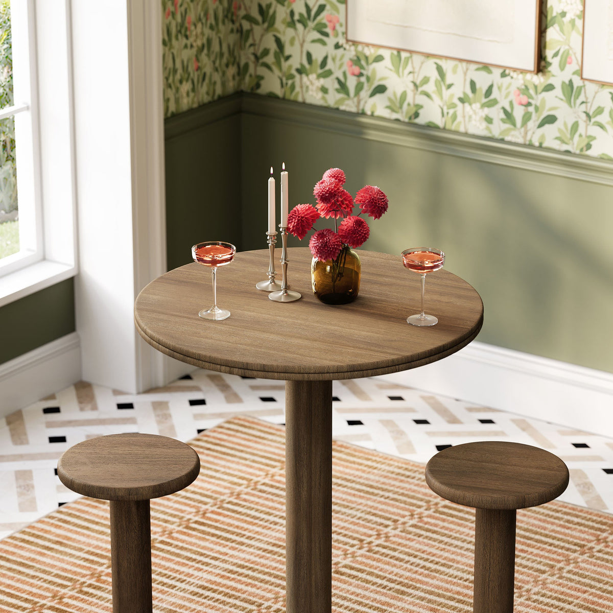 Neo 3-Piece Round Indoor - Outdoor Patio Patio Wood Bar Table And Stool Set by Modway, photo 23 of 24