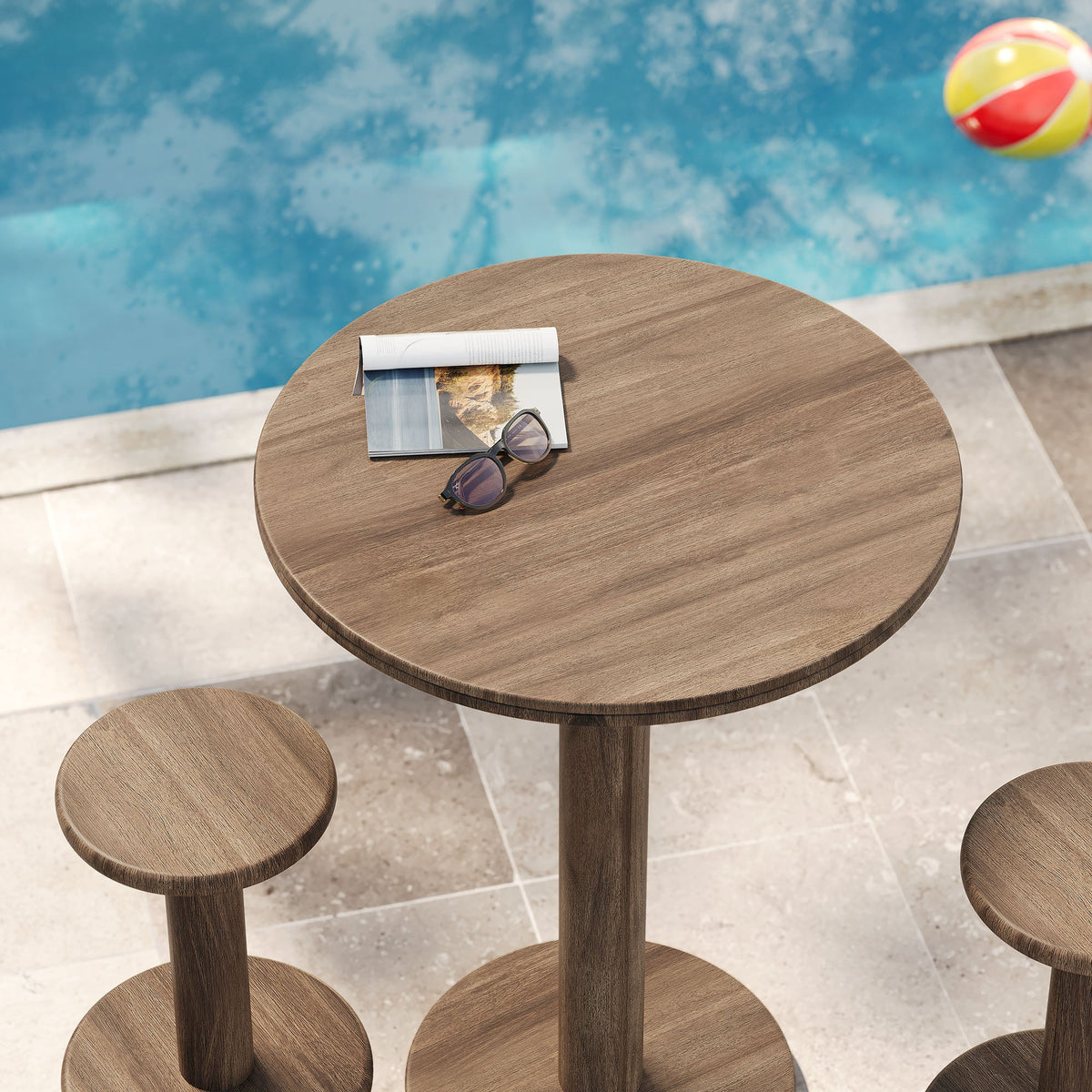 Neo 3-Piece Round Indoor - Outdoor Patio Patio Wood Bar Table And Stool Set by Modway, photo 24 of 24