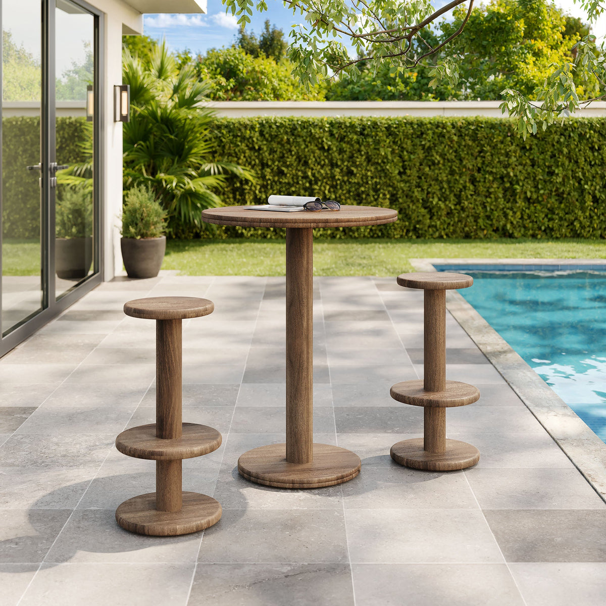 Neo 3-Piece Round Indoor - Outdoor Patio Patio Wood Bar Table And Stool Set by Modway, photo 21 of 24