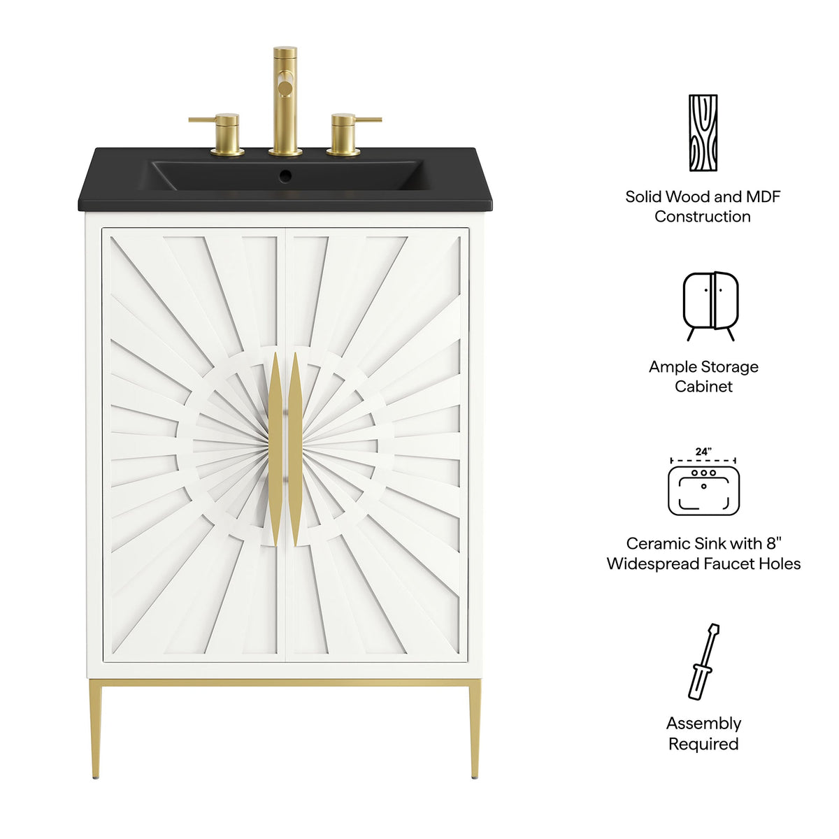 Awaken 24" Bathroom Vanity by Modway - White Black / White White, photo 2 of 22