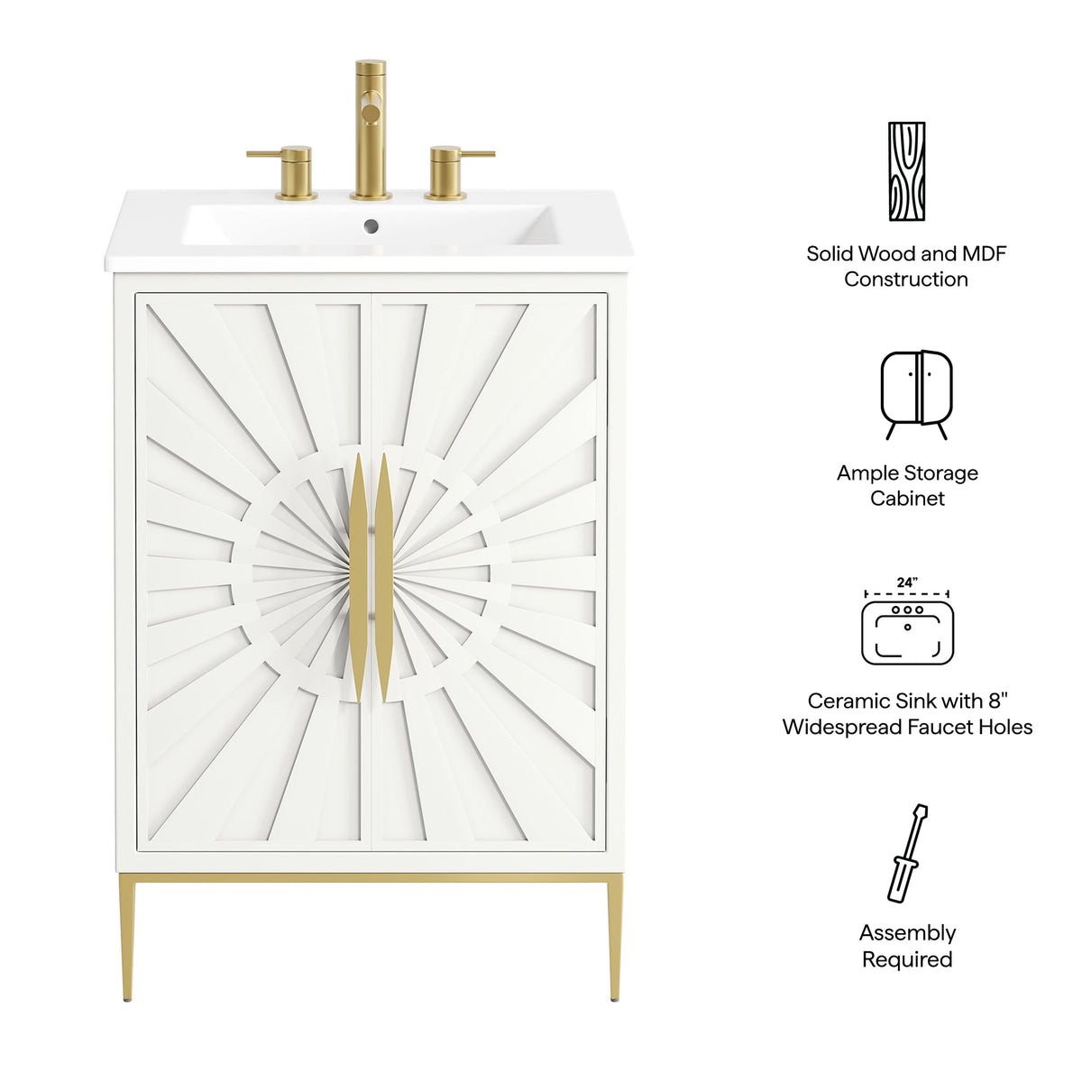 Awaken 24" Bathroom Vanity by Modway - White Black / White White, photo 13 of 22