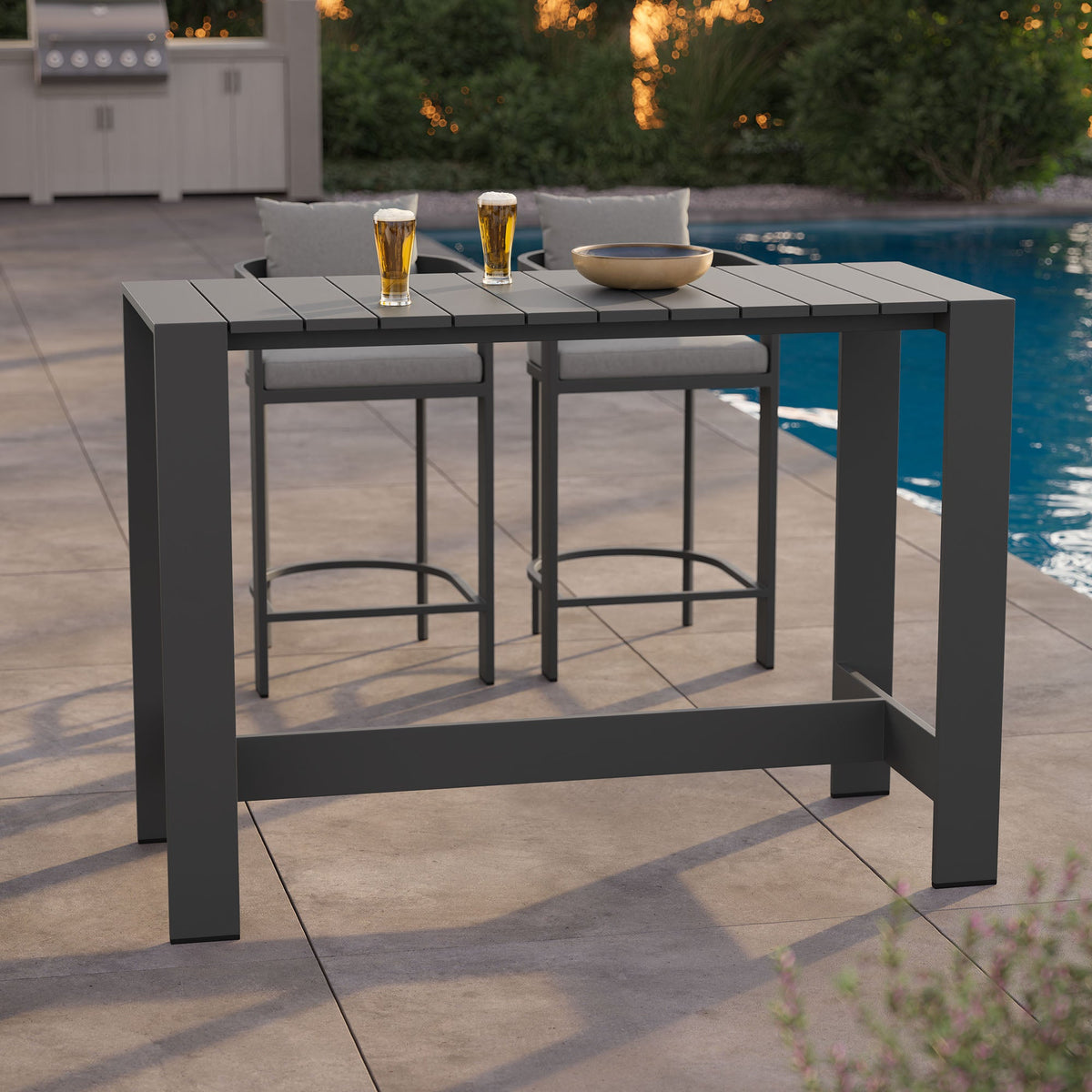 Tahoe 59 Inch Rectangle Outdoor Patio Aluminum Bar Table by Modway, photo 8 of 9