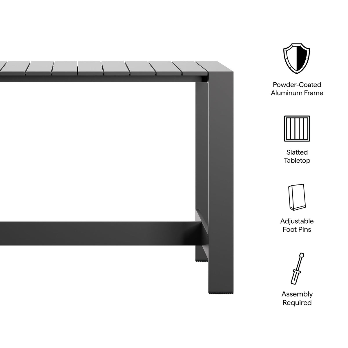 Tahoe 59 Inch Rectangle Outdoor Patio Aluminum Bar Table by Modway, photo 2 of 9
