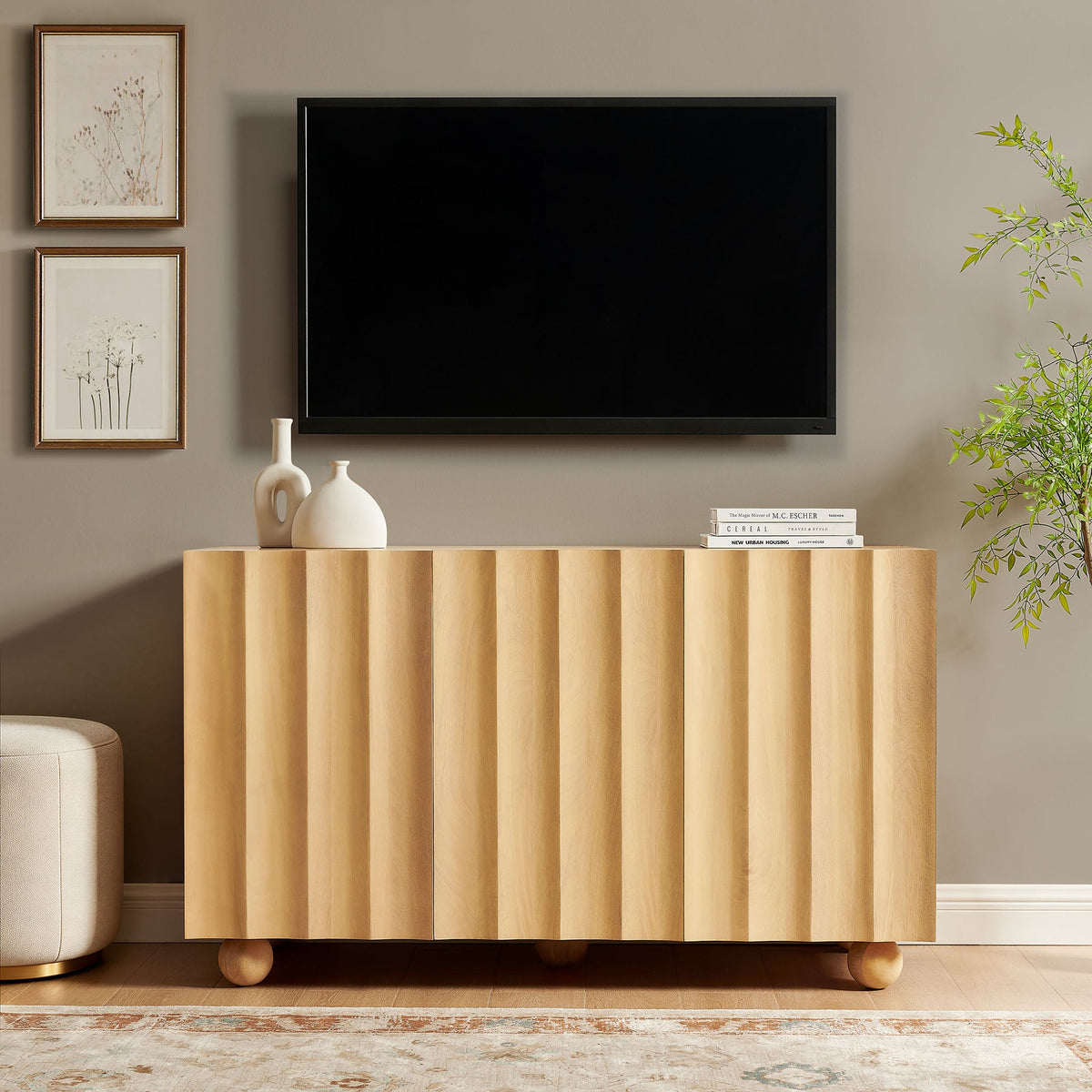 Sorren 54 Inch Scalloped Wood 3-Door Sideboard by Modway, photo 8 of 18